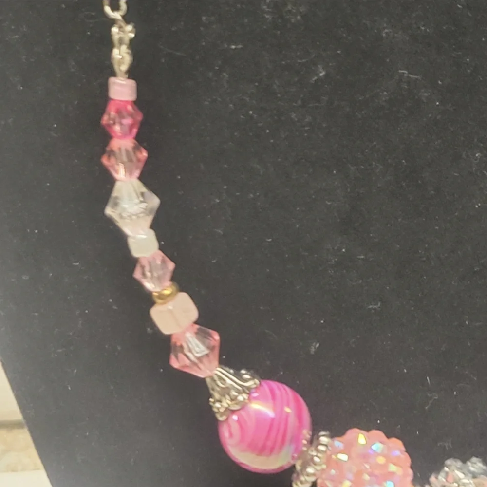 Handcrafted Silver and Pink Chunky Statement Necklace - Picture 3 of 8